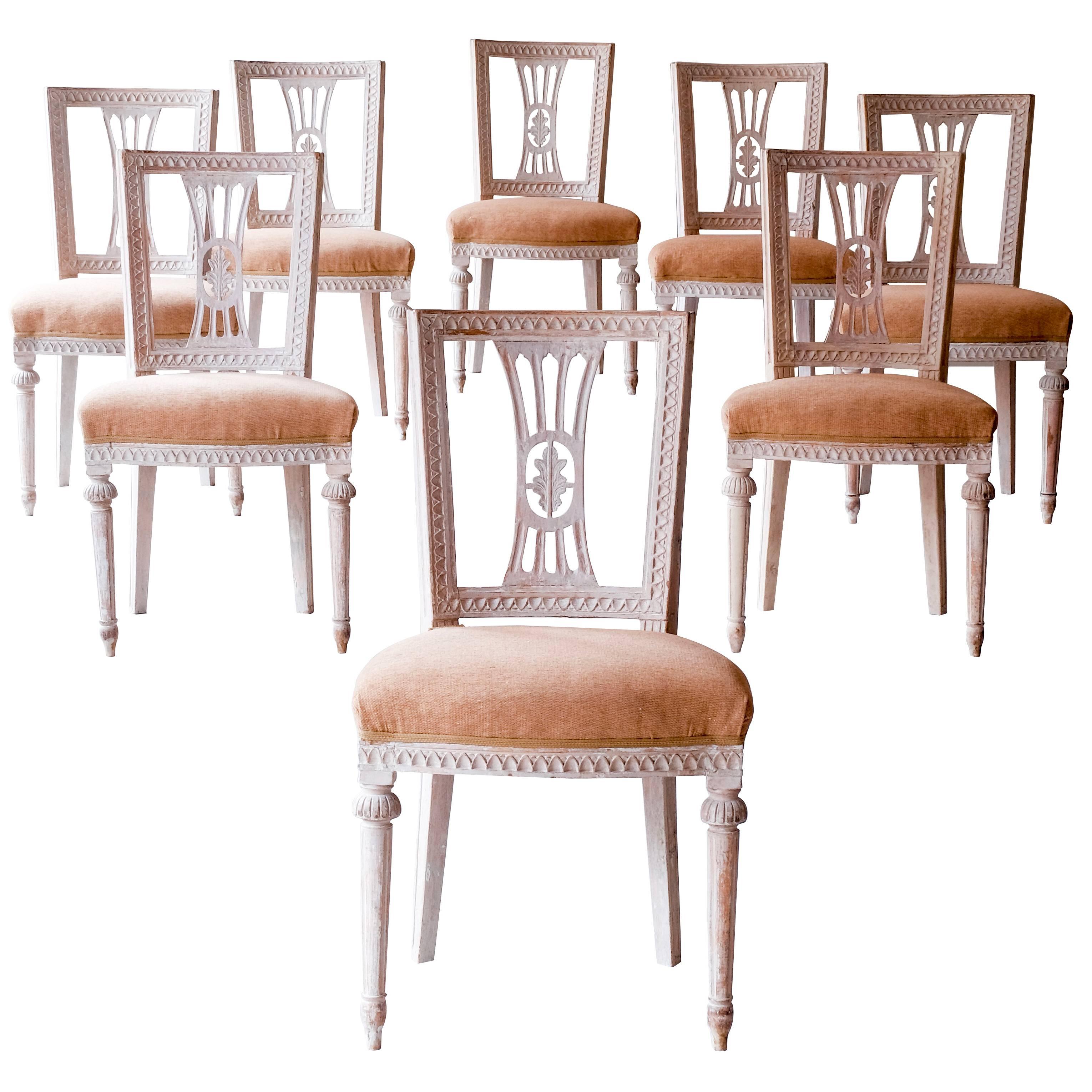 Set of Eight 18th Century Gustavian Dining Chairs