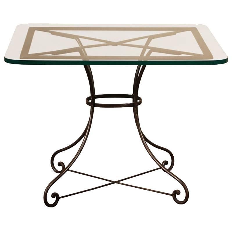 French Industrial Style Glass Top Breakfast Table