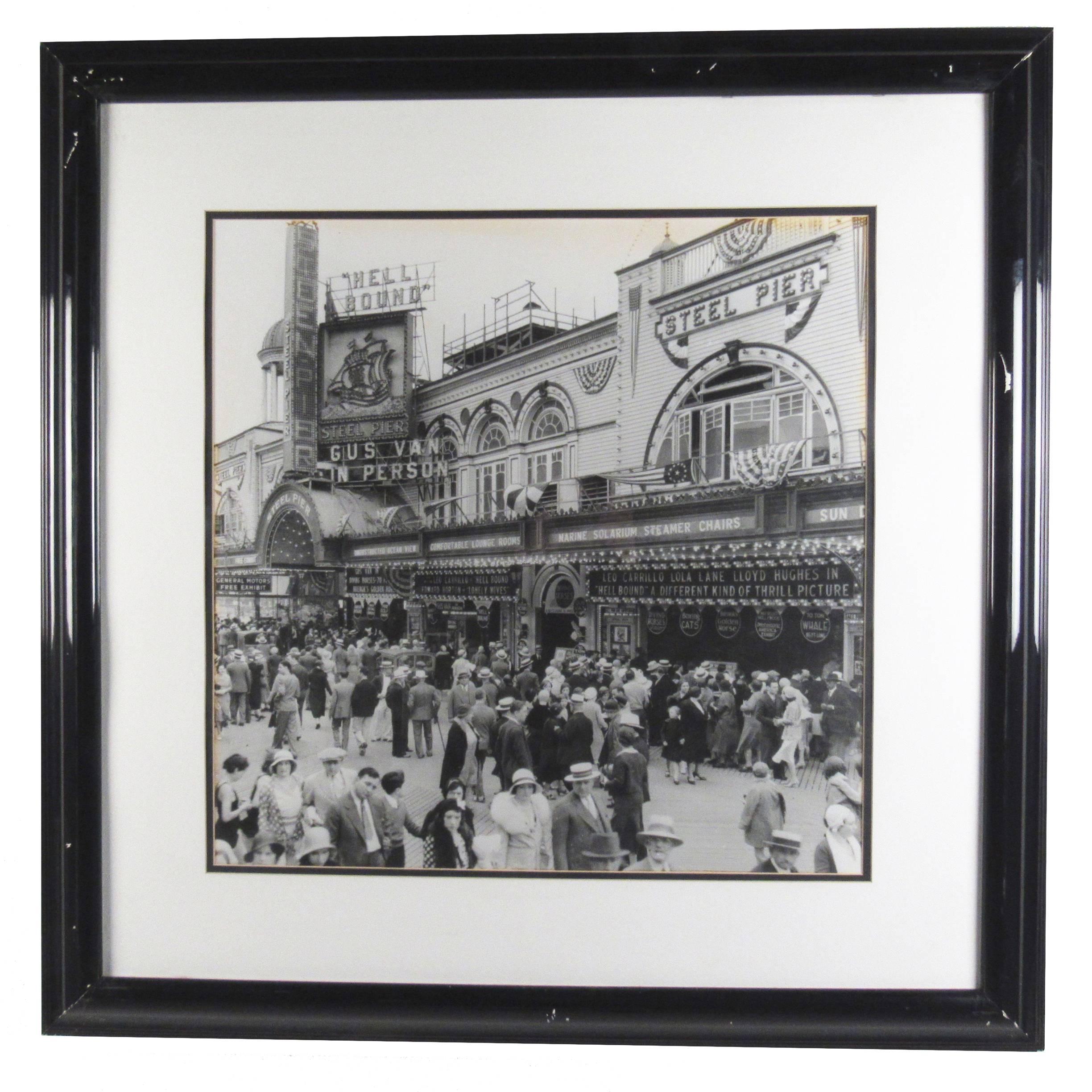 Vintage Atlantic City Boardwalk Black and White Print Photograph