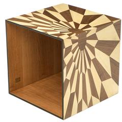 Tectonic Silence Side Table Cube in Wood Marquetry