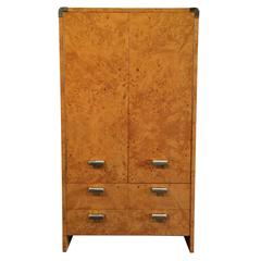 Burl and Stainless Steel Tall Dresser, USA, 1970s