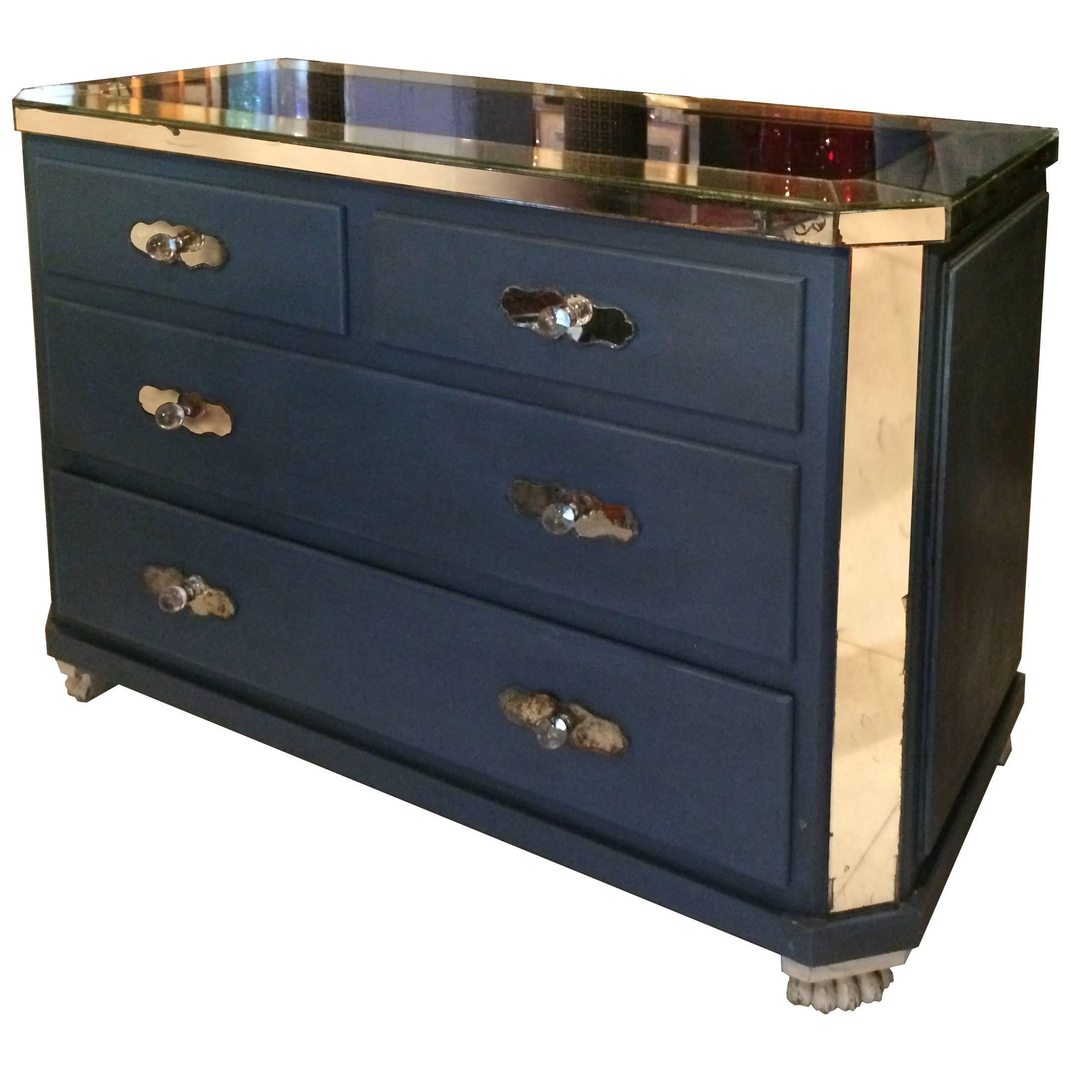 Blue-Painted and Mirrored Commode For Sale