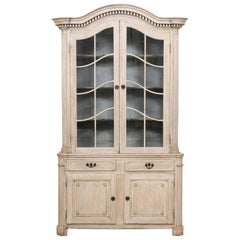 Tall French 19th Century Cabinet with Upper Glass Doors and Bonnet Pediment