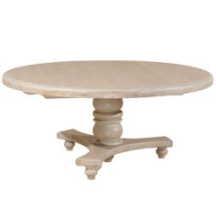 Round Teak Wood Dining Table with Central Pedestal and Tripod Base
