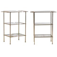 Pair of Sleek Modern Style Chrome and Glass Tiered Drink Tables with Clean Lines 4