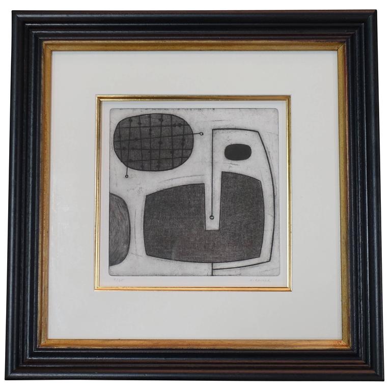 Black and White Abstract Etching by English Artist Oliver Gaiger, Contemporary For Sale