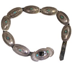 Kenneth Begay Navajo Native American Sterling Silver and Turquoise Concho Belt