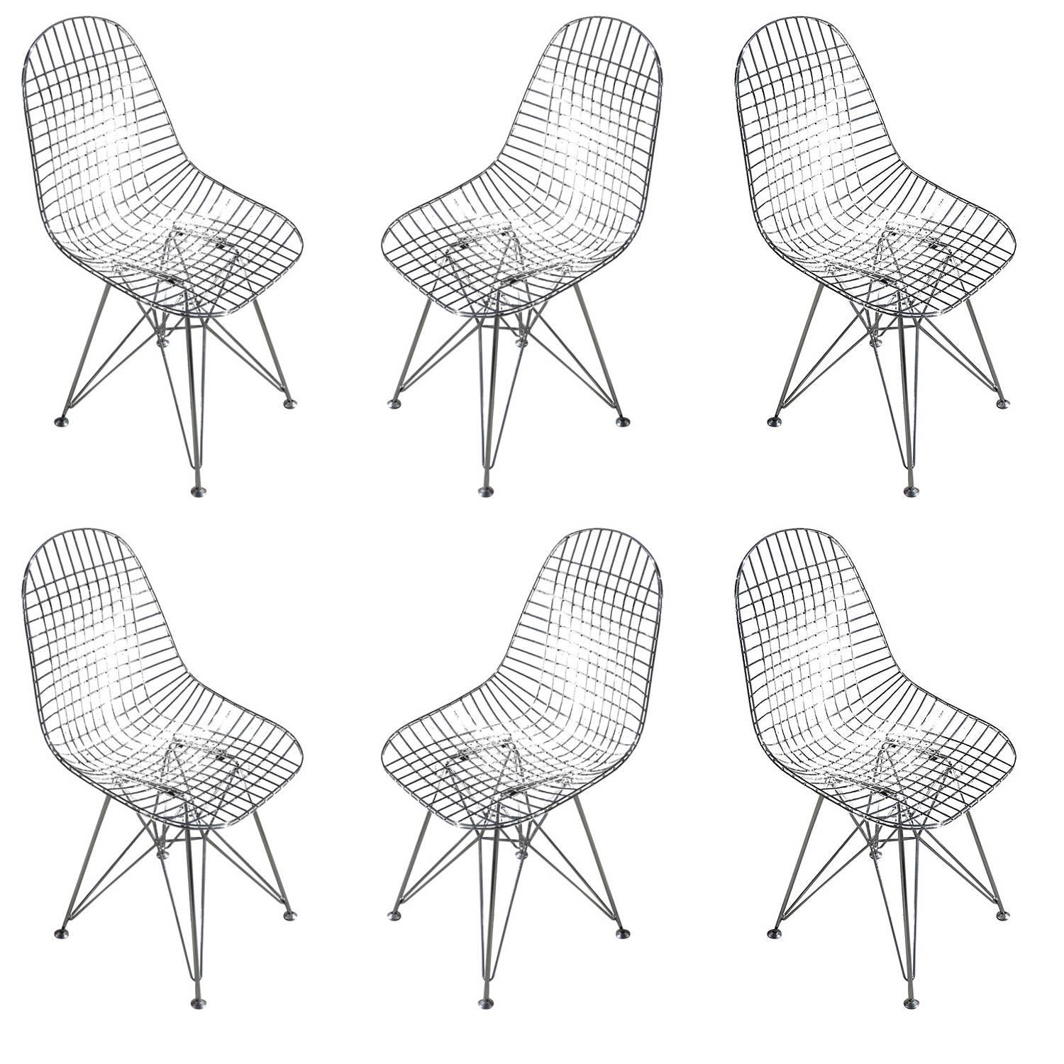 Chrome Re-Edition Eames DKR Wire Side Chair for Herman Miller Chairs, Set of Six