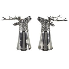 Pair of Sterling Silver Stag-Head Stirrup Cups retailed by Tiffany & Co.