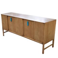 Ray Sabota Bleached Mahogany Topaz Enamel Handle Credenza Mid-Century Mad Men