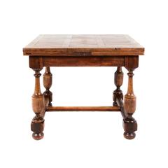 Antique French Oak Parquet-Top Drawleaf Table