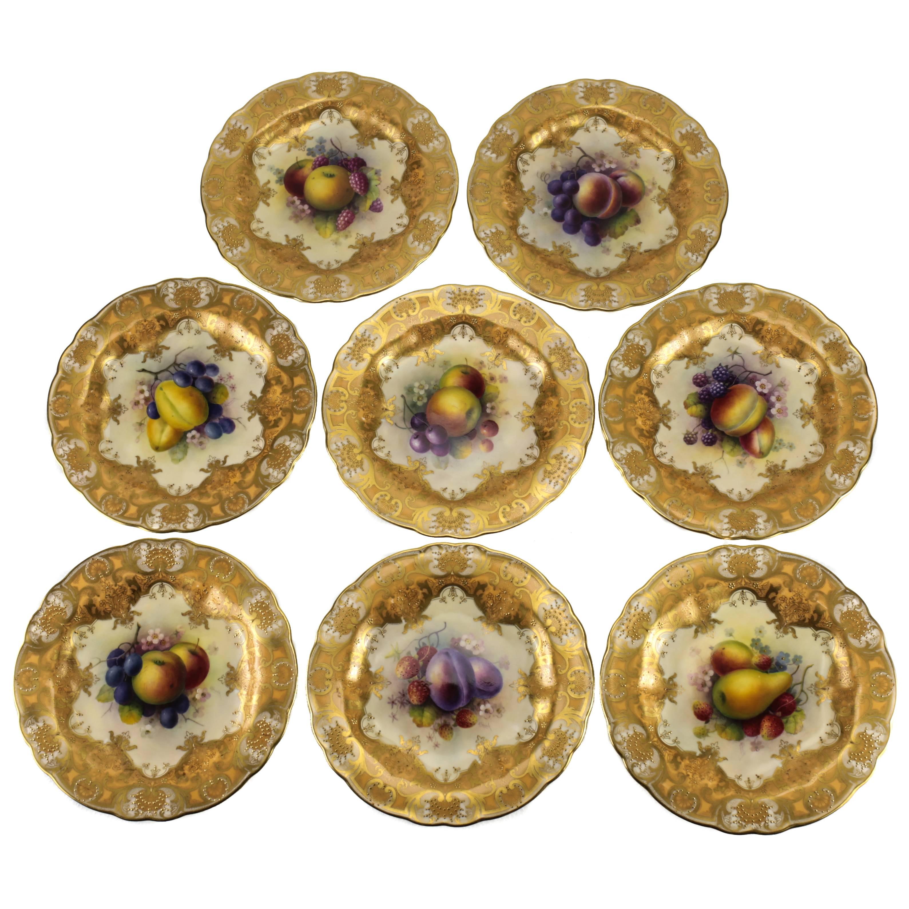  Eight Albert Shuck Fruit Painted Cabinet Plates by Royal Worcester