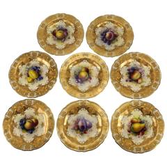 Antique  Eight Albert Shuck Fruit Painted Cabinet Plates by Royal Worcester