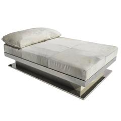 Mid-Century Italian Daybed in Chrome and Cowhide