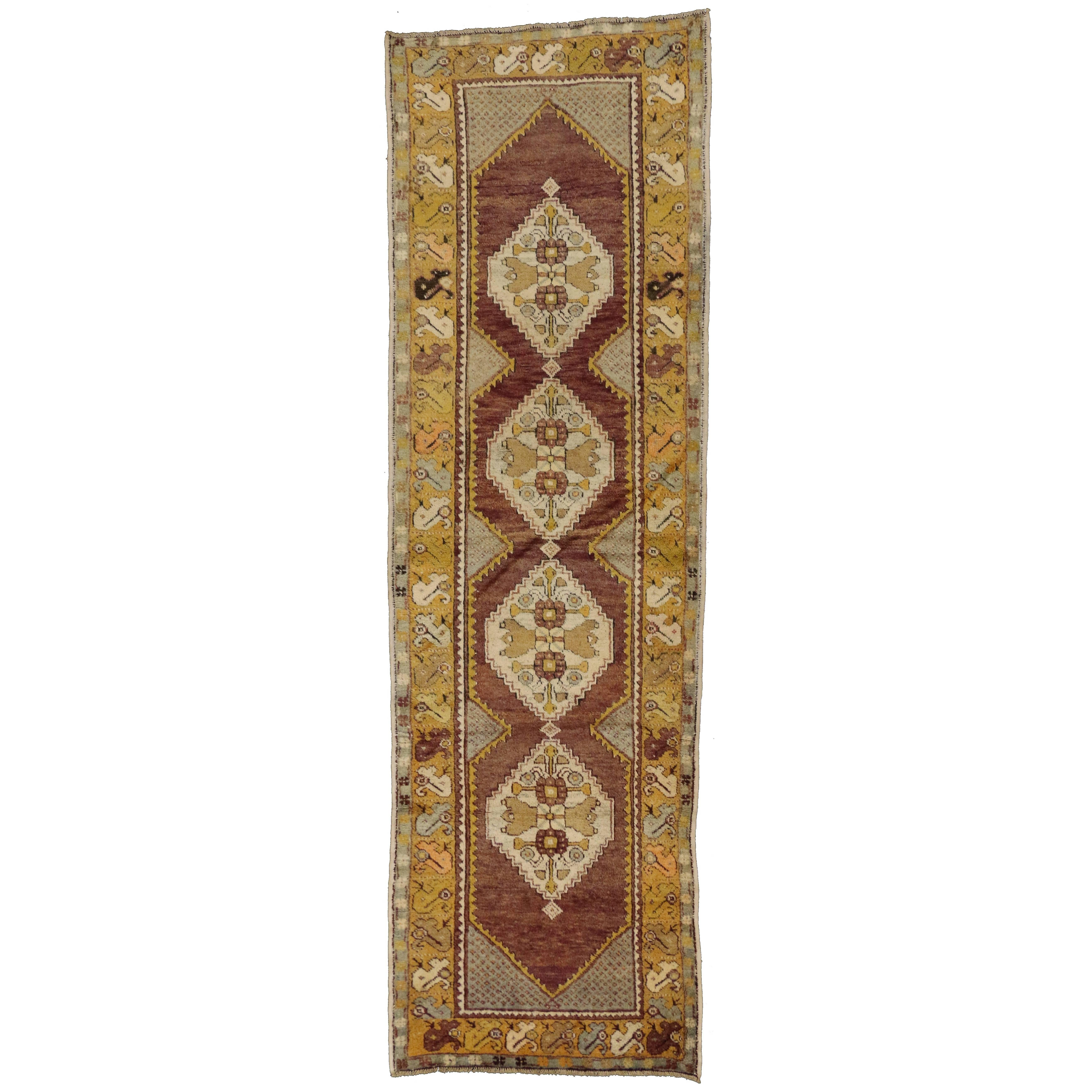 Vintage Turkish Oushak Runner with Traditional Style