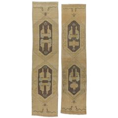 Pair of Vintage Turkish Oushak Carpet Runners with Modern Style in Muted Colors