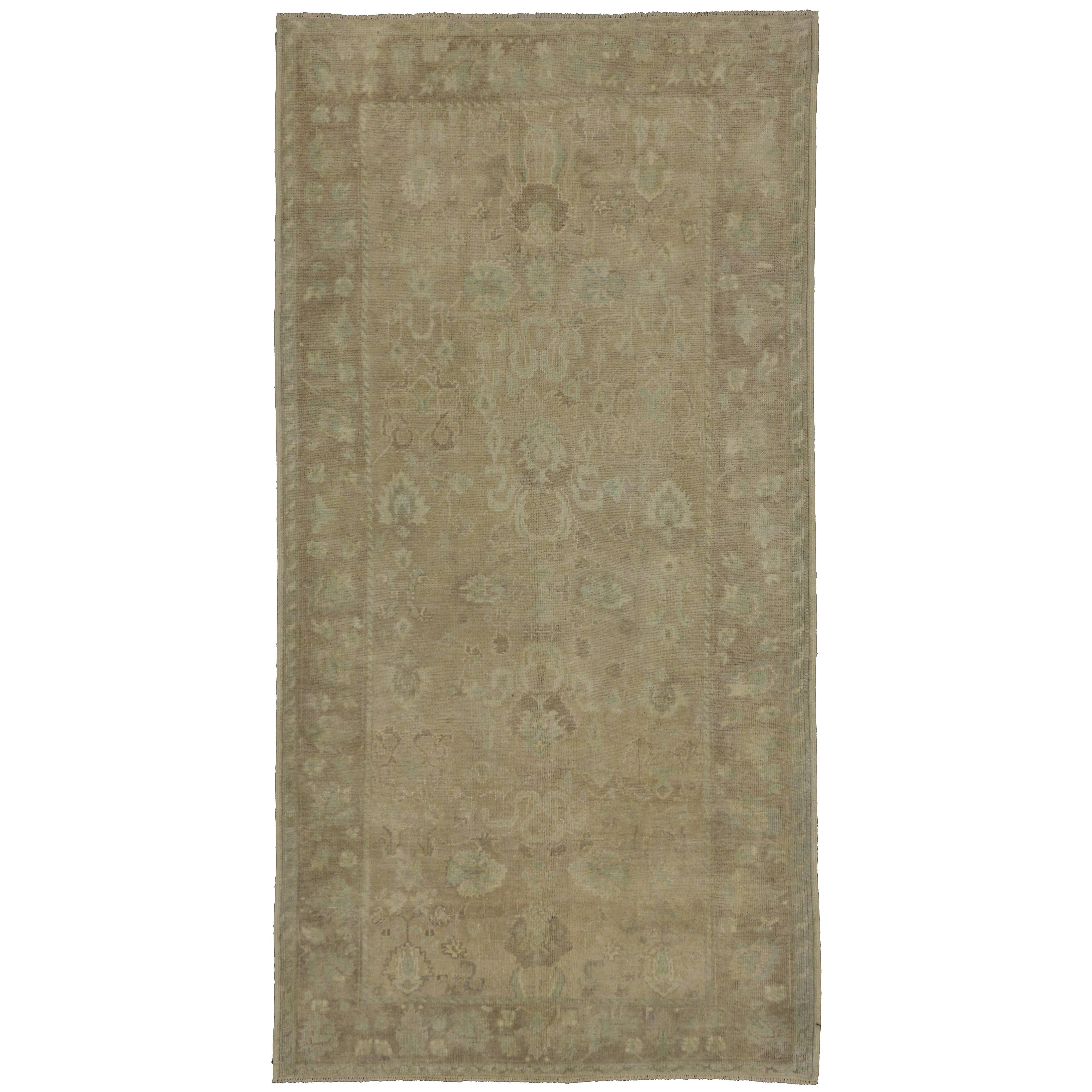 Vintage Turkish Oushak Rug with Minimalist French Country Cottage Style In Good Condition For Sale In Dallas, TX