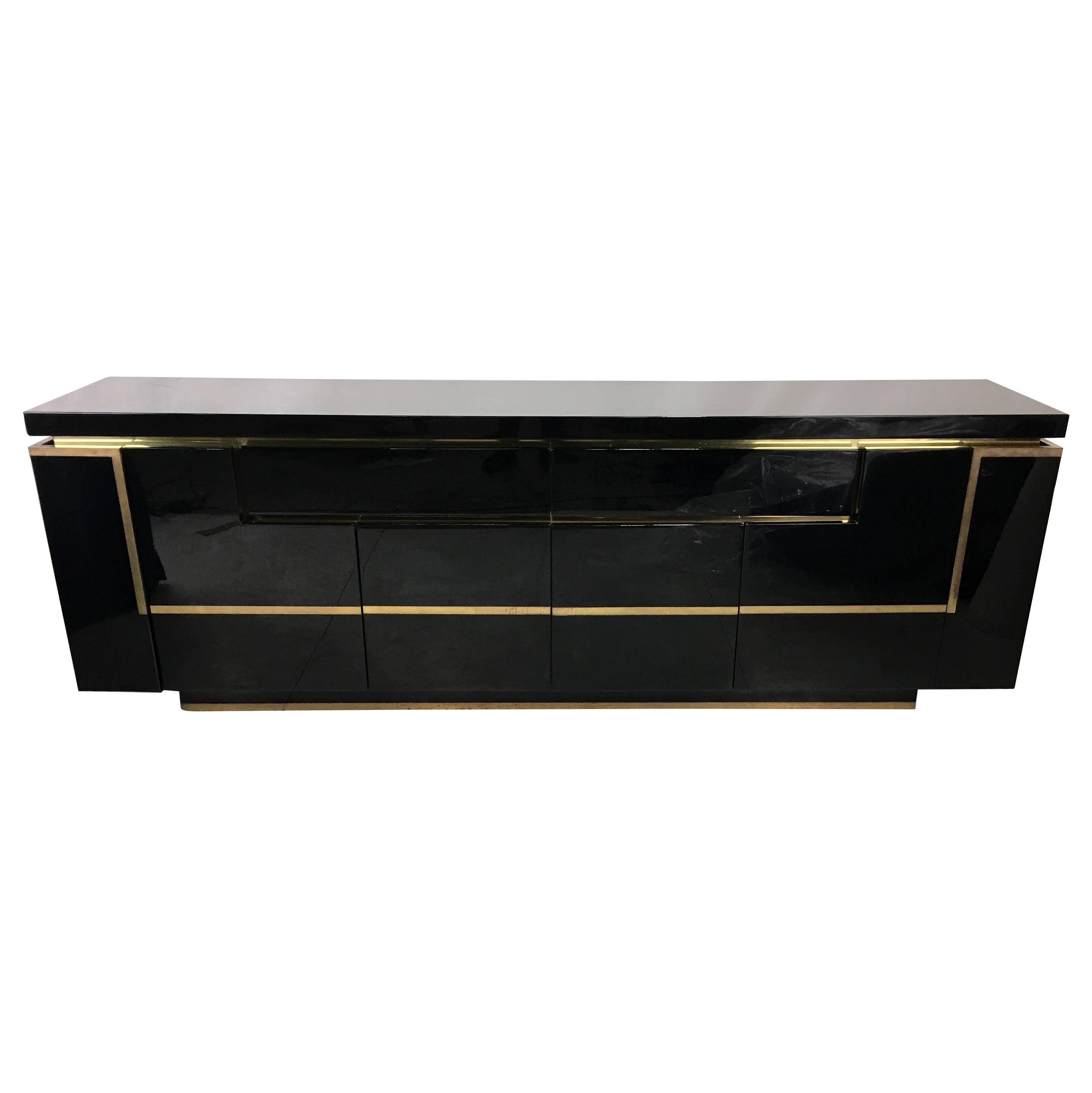 Lacquer and Brass Sideboard by Jean-Claude Mahey