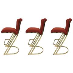 Retro Set of Three Brass Bar Stools in the Style of Pierre Cardin