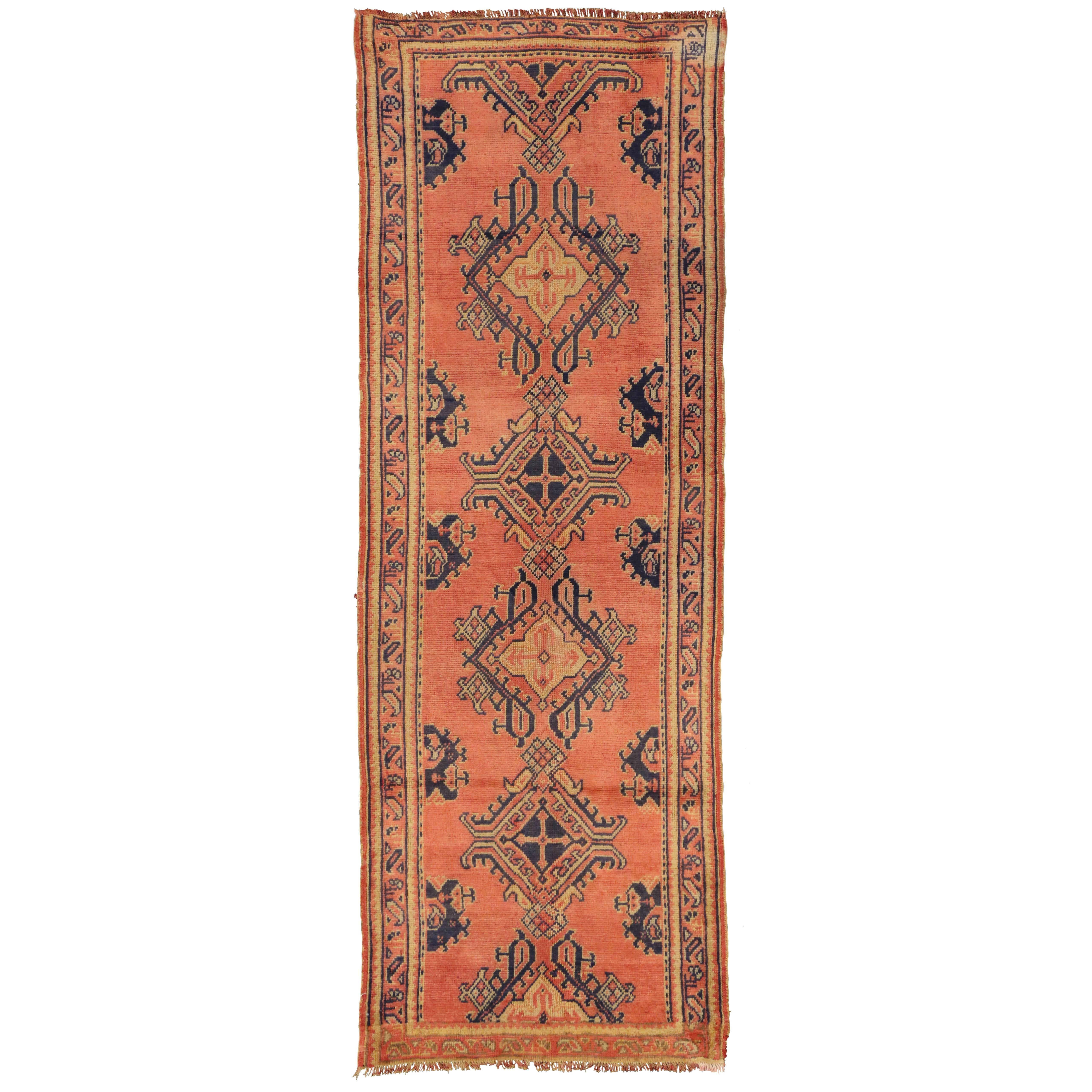Vintage Turkish Oushak Runner with Eclectic Northwestern Style, Hallway Runner For Sale