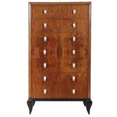 French Art Deco Walnut Tall Chest of Drawers