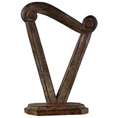 Late 19th Century French Carved Wood Harp Form Mold