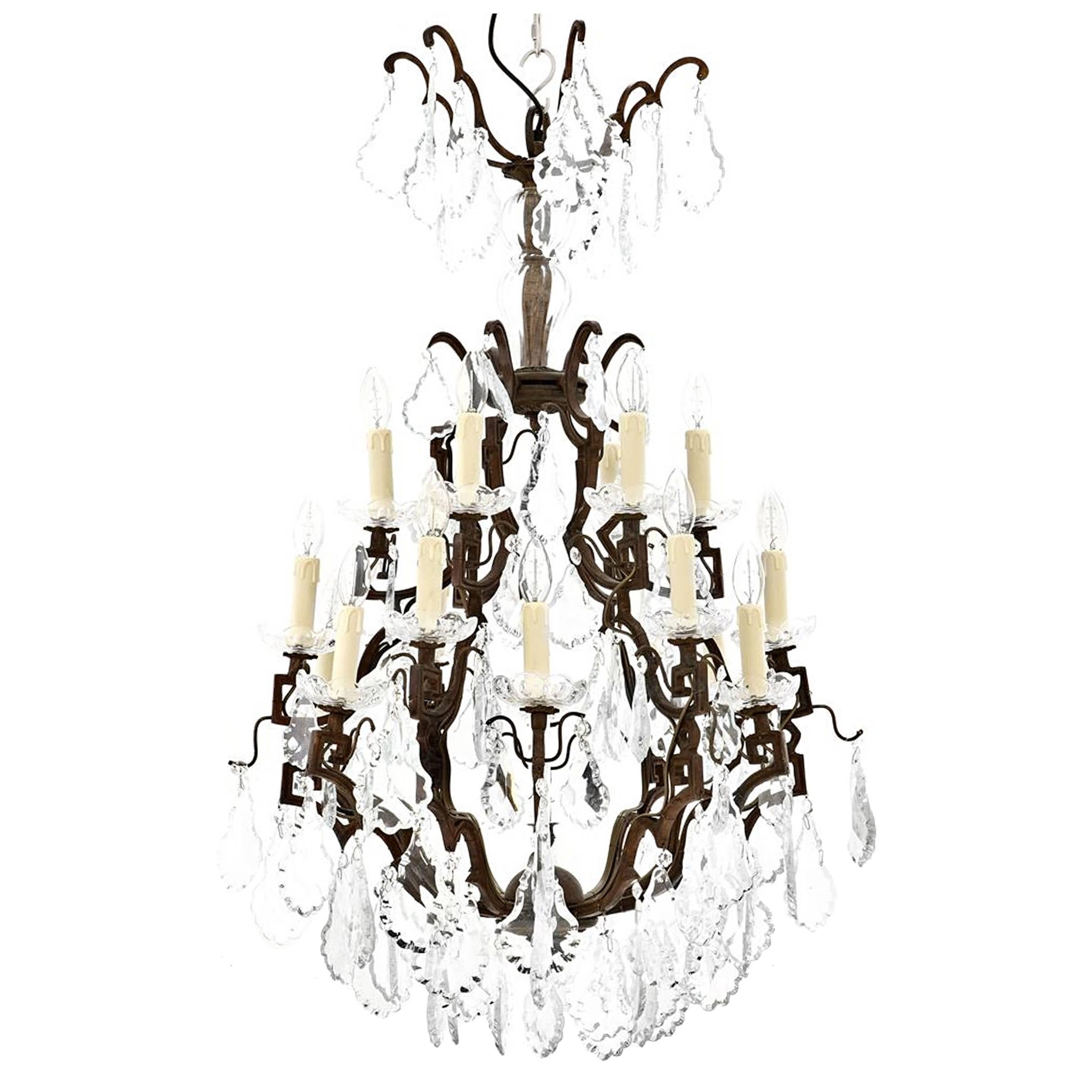 Chandelier Chateau Antique Brass Patina Finish and Clear Glass