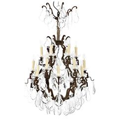 Chandelier Chateau Antique Brass Patina Finish and Clear Glass