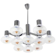 Large Chrome and Blown Glass Shades Light Fixture 5