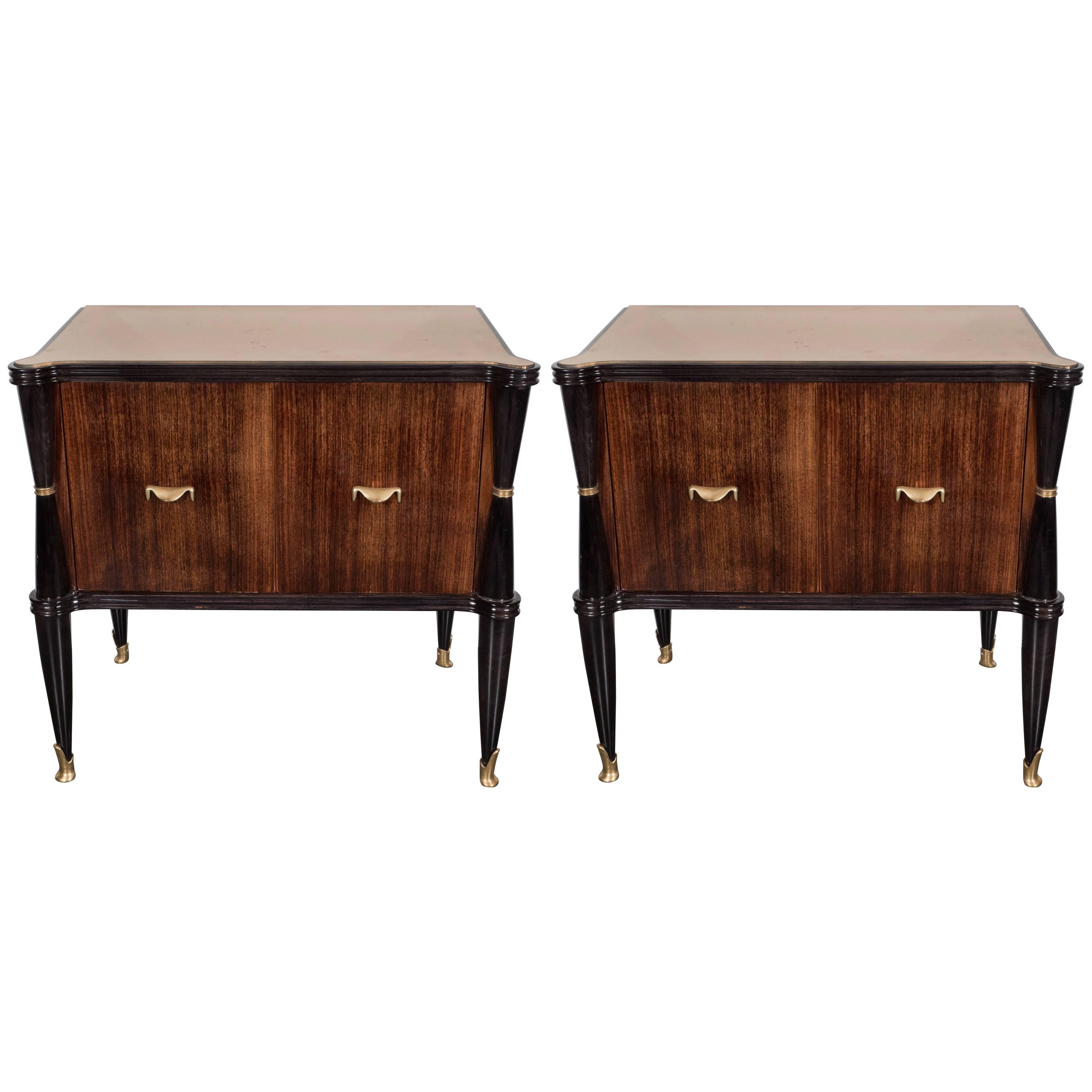 Pair of Mid-Century Modernist Nightstands or End Tables in Rosewood and Gilt