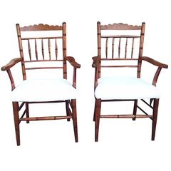 Pair of 19th Century Wooden Armchairs with Scallop, Back