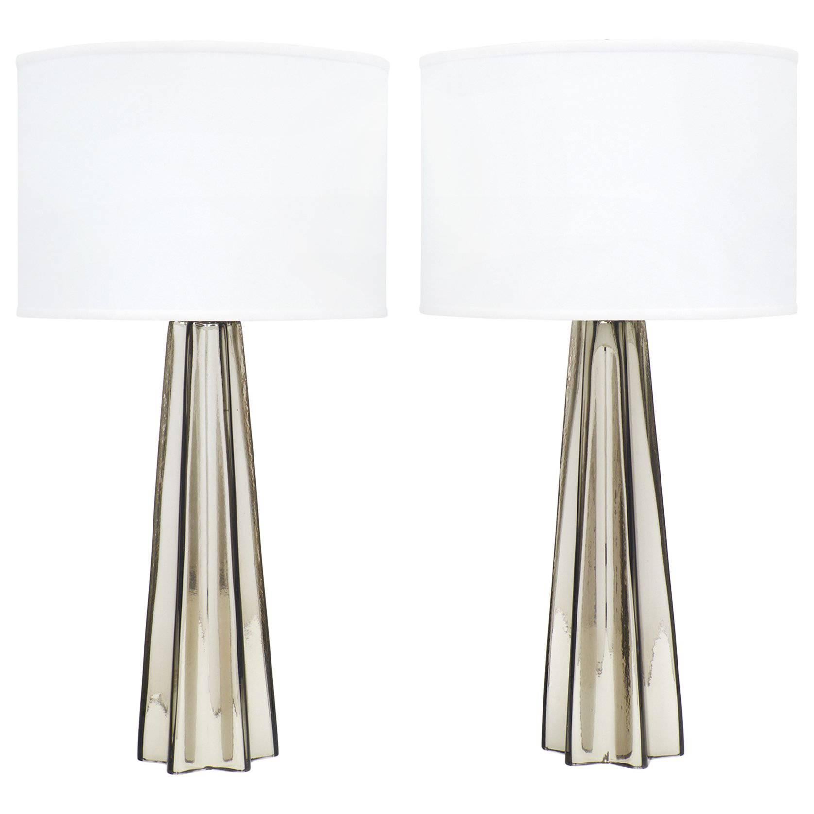 Murano Mercury Glass Pair of Star-Shaped Lamps