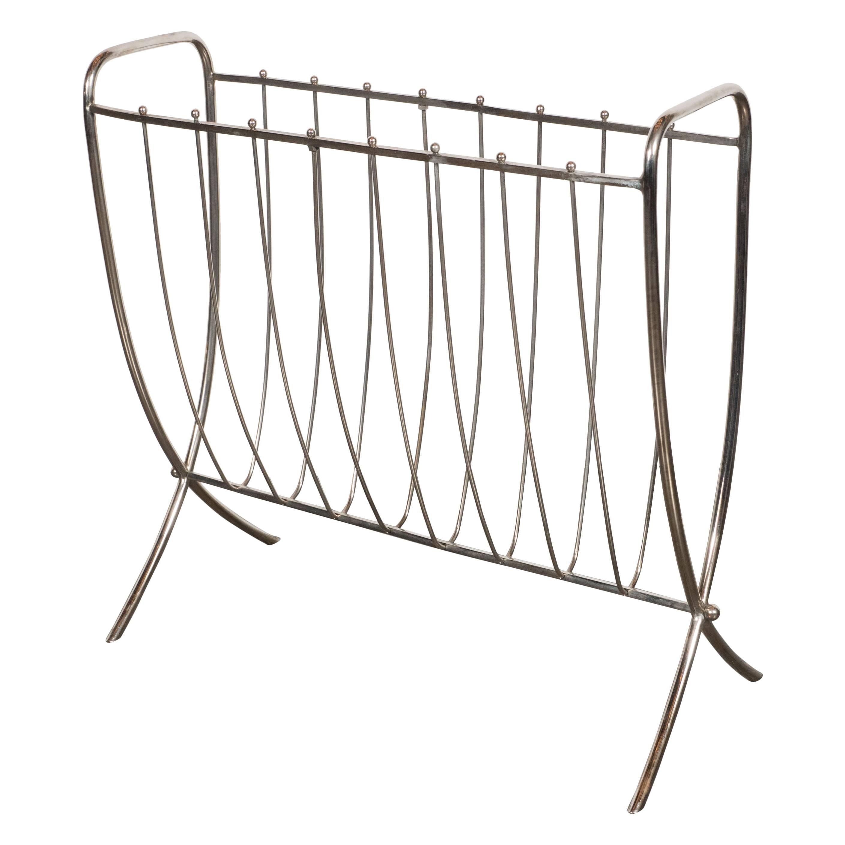 Mid-Century Modernist Nickel Ribbed Magazine Stand, American, circa 1960