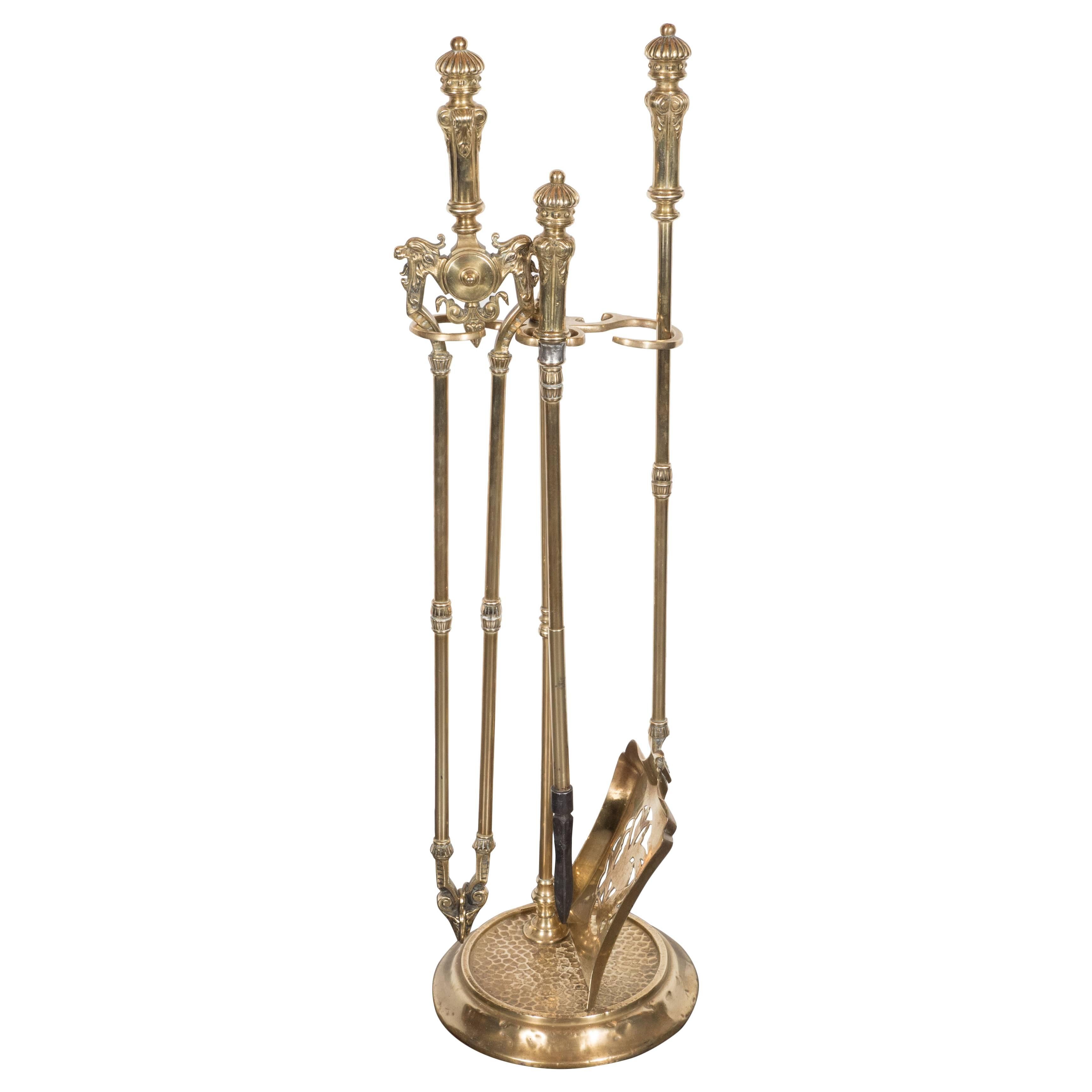 Early 20th Century French Antique Polished Brass Fire Tool Set at 1stDibs