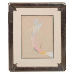 Original Art Deco Gouache on Paper by Erte in White Gold Custom Frame