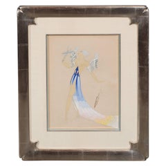 Original Art Deco Gouache on Paper by Erte in White Gold Custom Frame