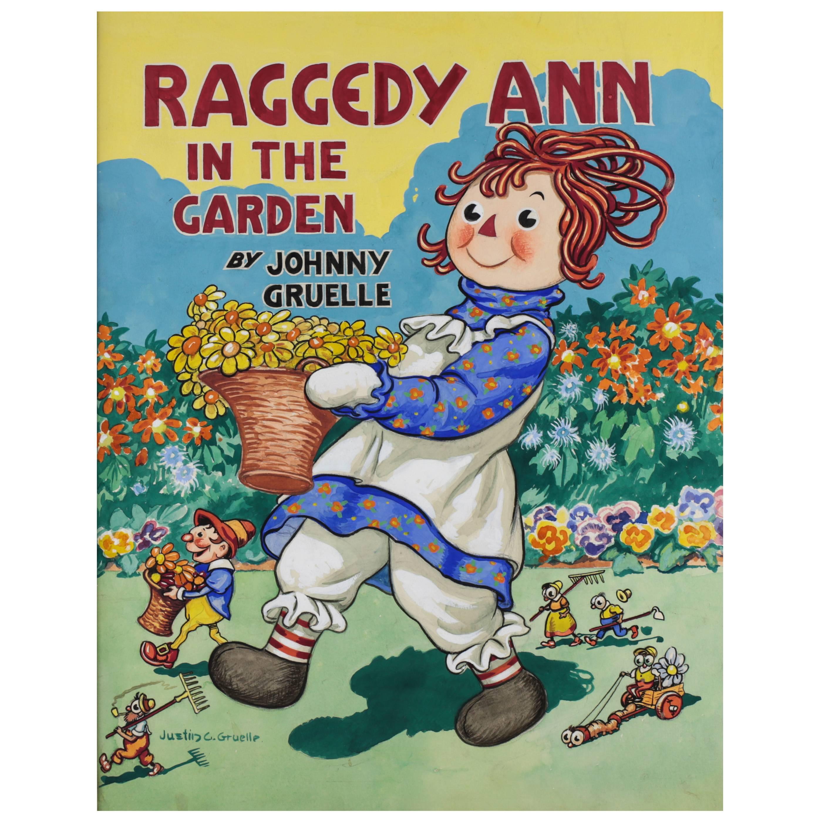 Original Watercolor Cover Art "Raggedy Ann In The Garden" by Justin Gruelle For Sale