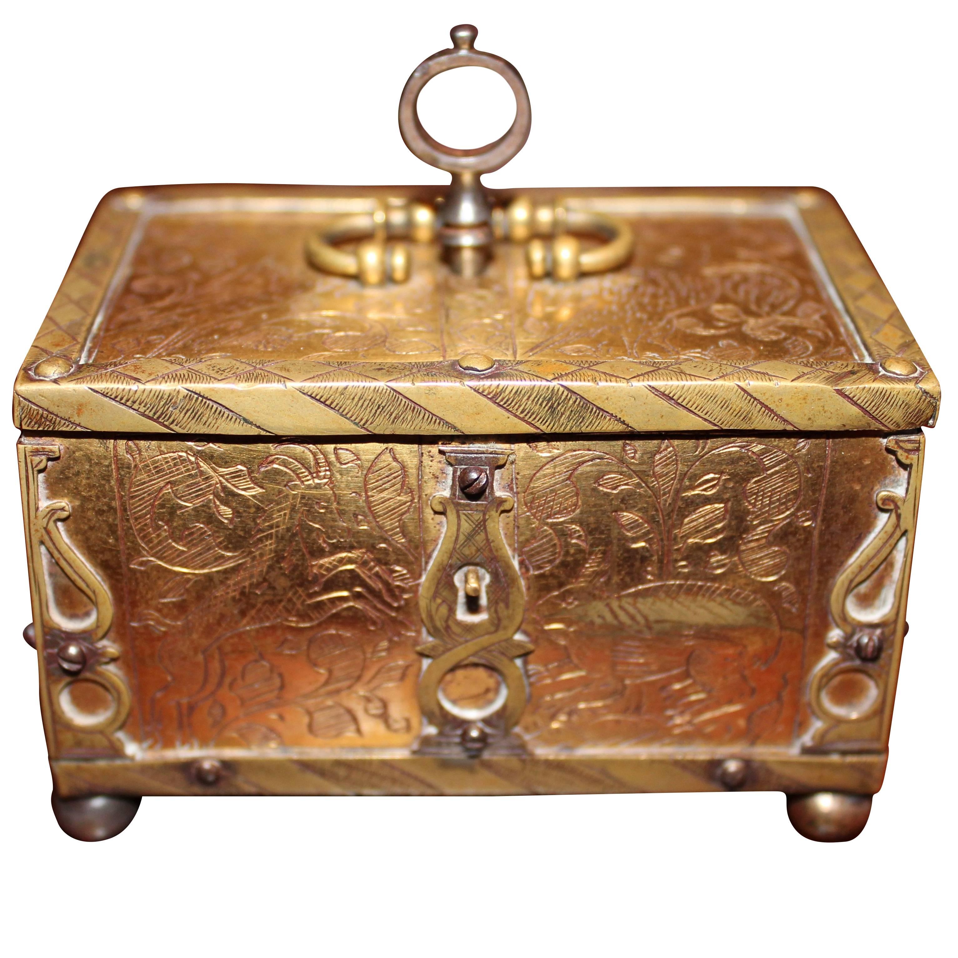Engraved Miniature Brass Casket