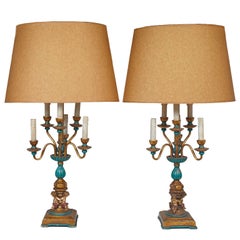 Exquisite Pair of French Inspired Candelabra Lamps with Four Cherubs