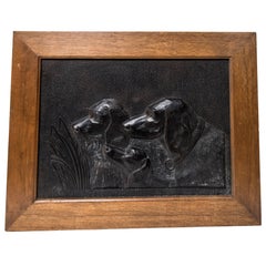 Vintage Black Painted Resin Panel of a Hunting Dogs Busts