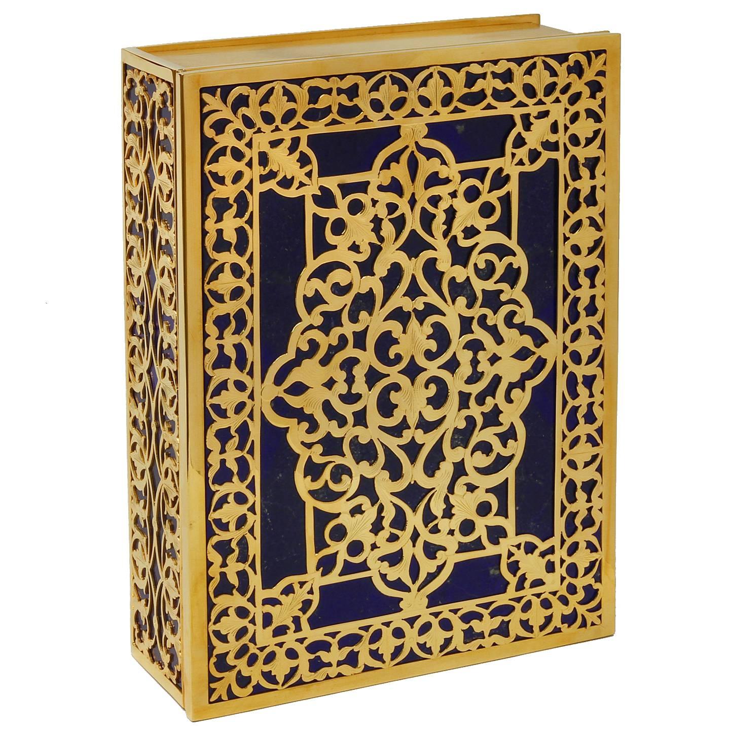 Boîte à cadres pour photos dorée  Argent et Lapislazzuli en vente