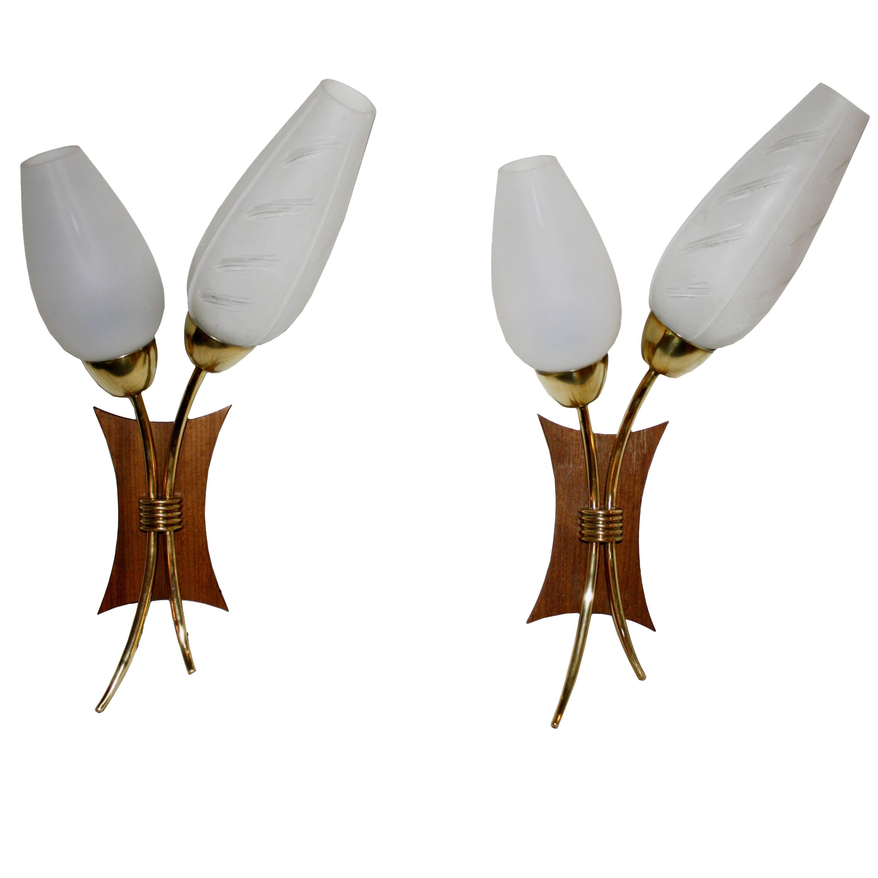 Pair of Brass Wall Sconces, 1950s