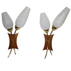 Pair of Brass Wall Sconces, 1950s