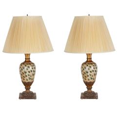 Antique Pair of Gilt and Peacock Feather-Painted Table Lamps 6