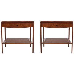 Mid-Century Modern Walnut and Cane End Tables or Nightstands by John Widdicomb