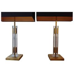 Pair of Romeo Rega Style Brass and Chrome Lamps