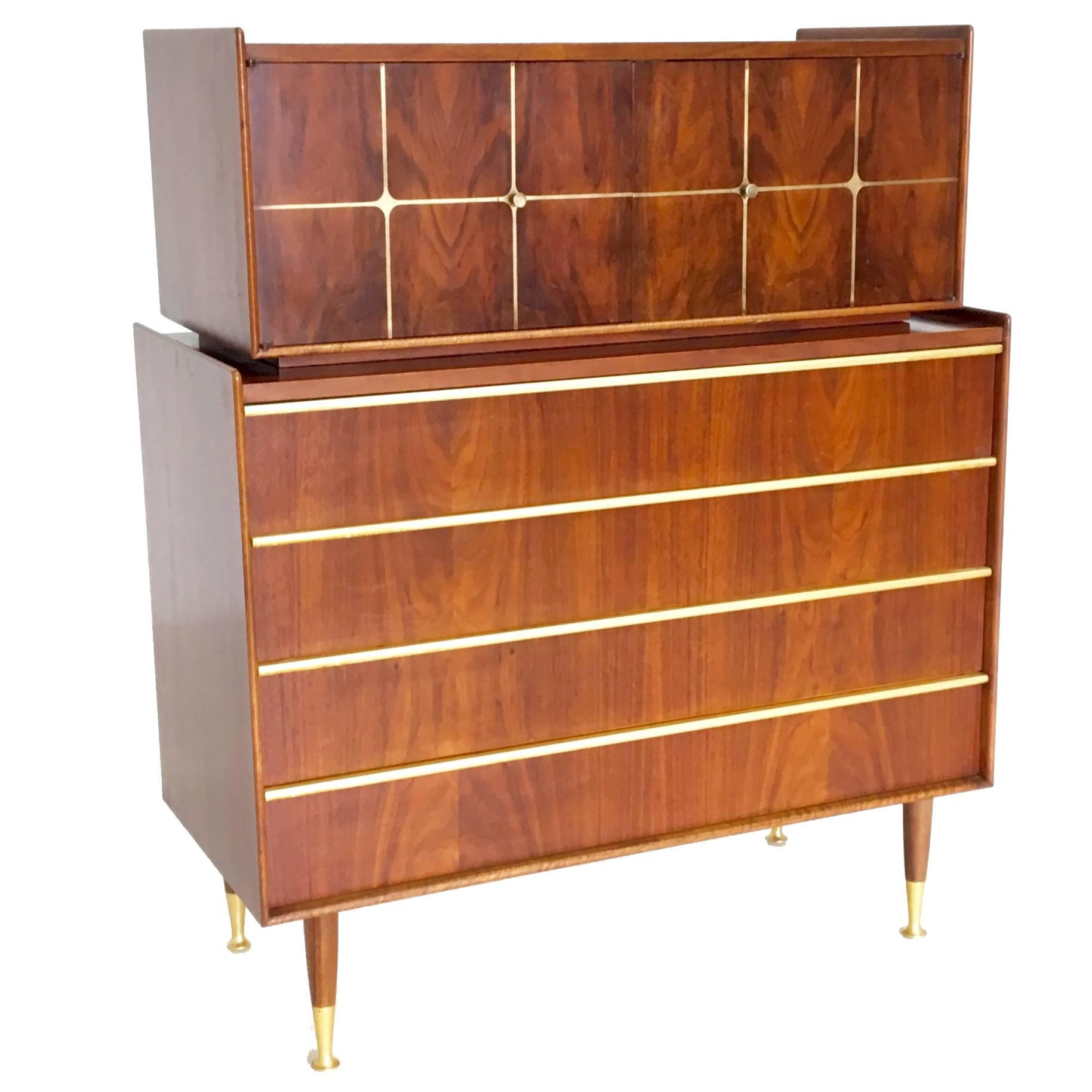 Edmond Spence Two-Piece Gentlemen's Highboy with Brass Inlay For Sale