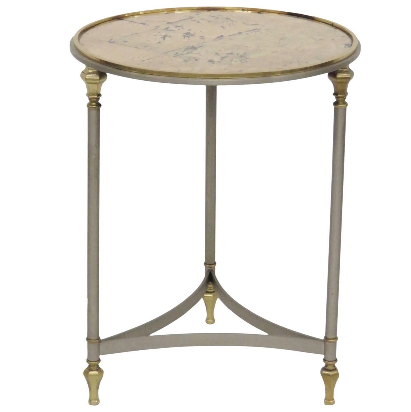 Jansen Style Chrome & Brass Glass top Side Table
