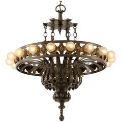 Enormous Bronze Eighteen-Light Classical Revival Chandelier, circa 1920 11