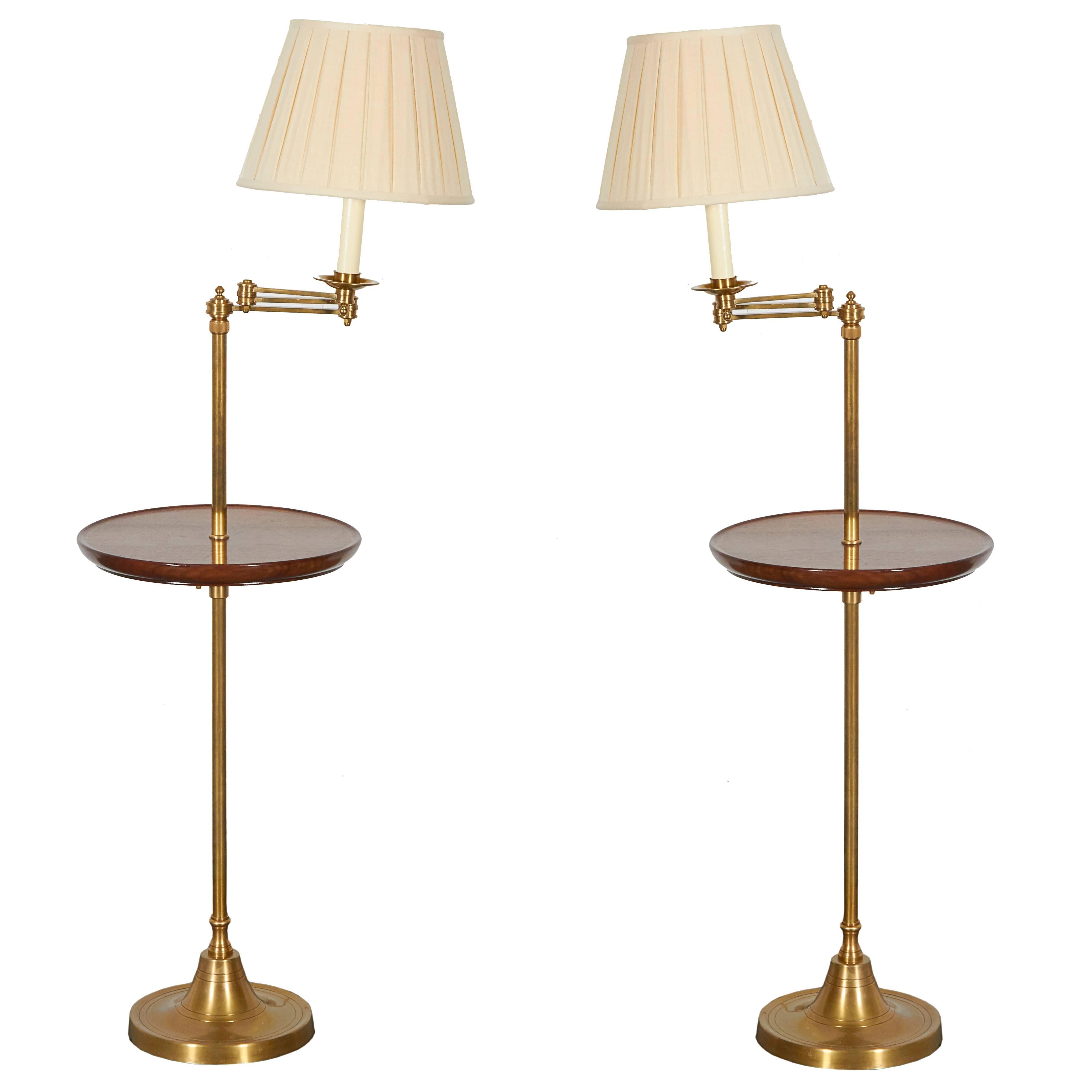 Mahogany and Brass Standing Lamp Tables